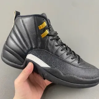 Air Jordan 12 Black Gold Quilted Leather Basketball Shoes