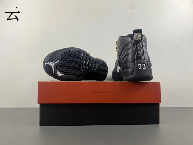 Air Jordan 12 Black Gold Quilted Leather Basketball Shoes 2