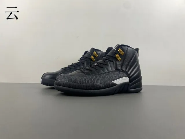 Air Jordan 12 Black Gold Quilted Leather Basketball Shoes 4