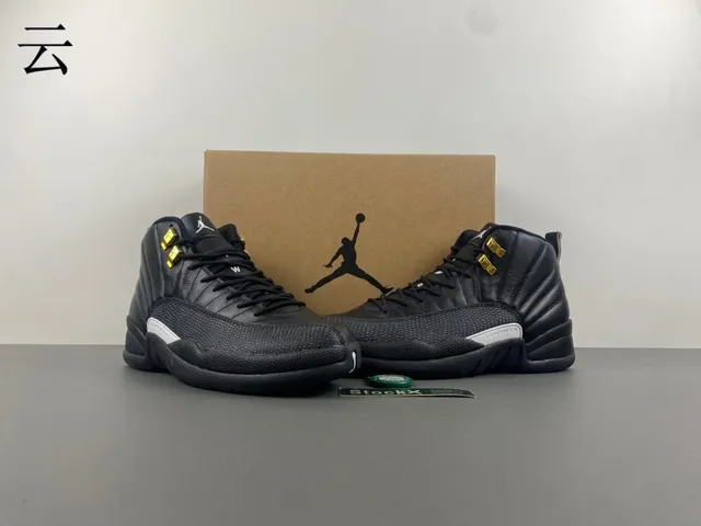 Air Jordan 12 Black Gold Quilted Leather Basketball Shoes 13