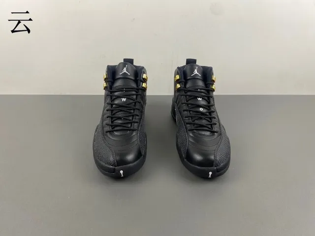 Air Jordan 12 Black Gold Quilted Leather Basketball Shoes 14