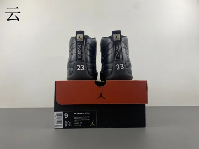 Air Jordan 12 Black Gold Quilted Leather Basketball Shoes 15