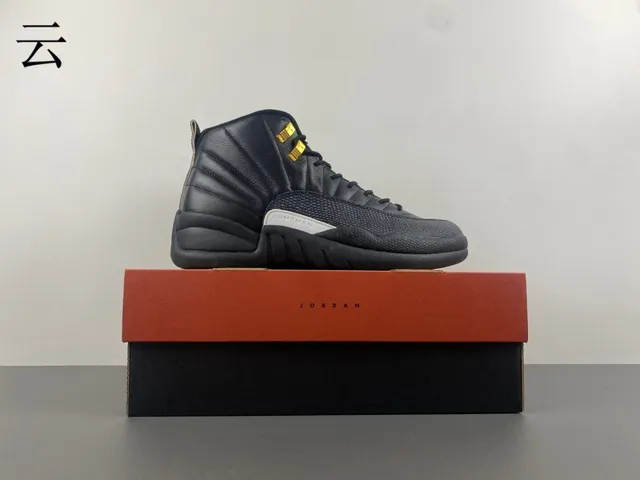 Air Jordan 12 Black Gold Quilted Leather Basketball Shoes 16