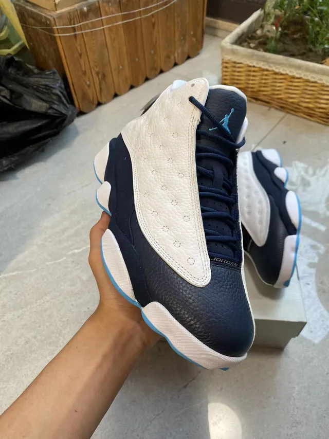 Air Jordan 13 Navy and White Perforated Leather Basketball Shoes 2