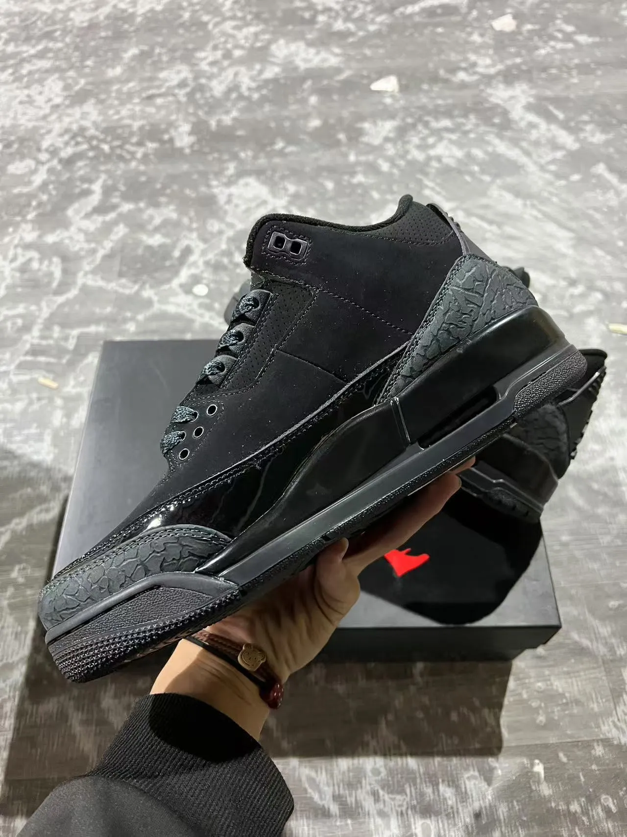 Air Jordan 3 All-Black Elephant Print Basketball Shoes 5