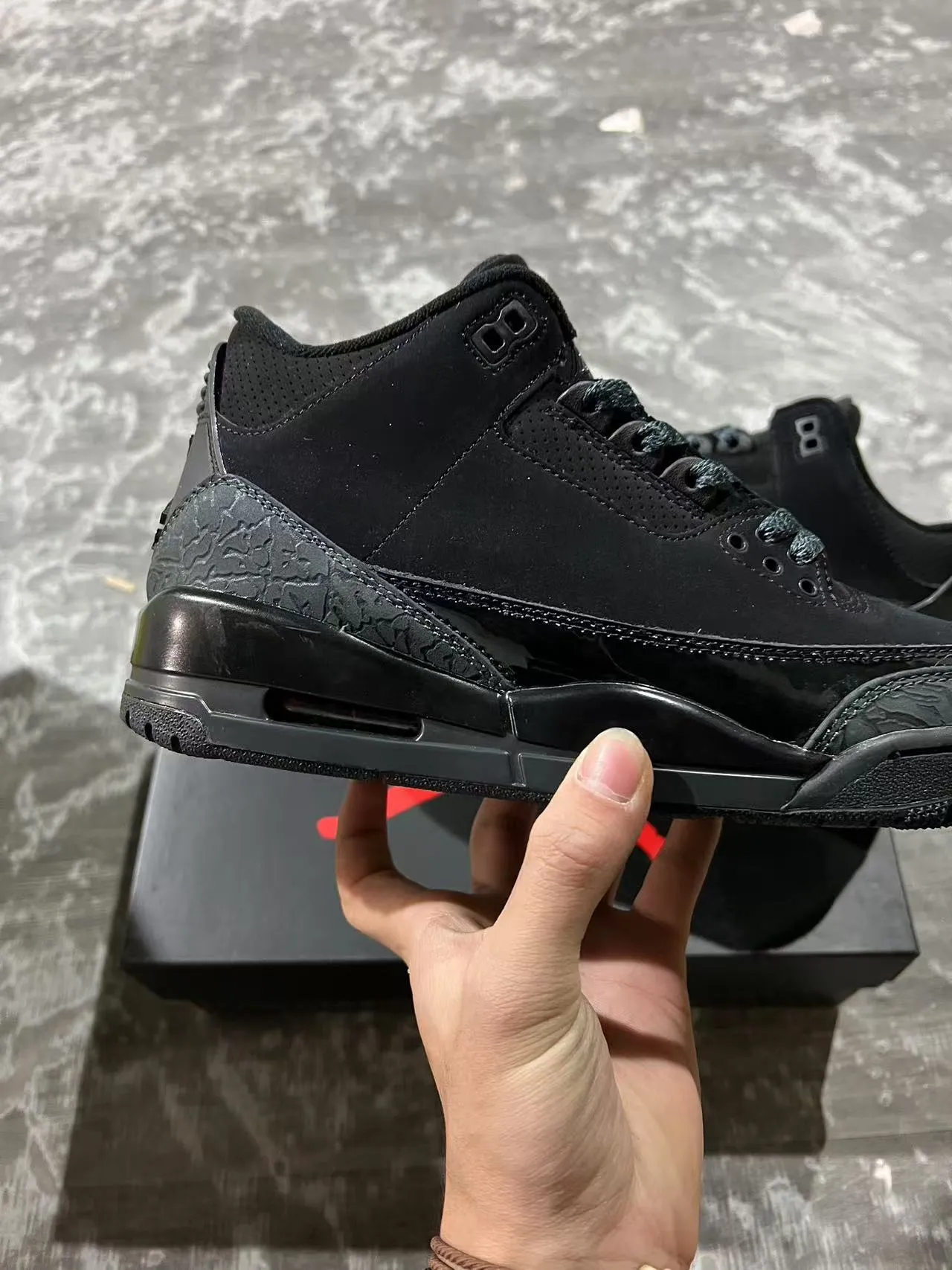 Air Jordan 3 All-Black Elephant Print Basketball Shoes 7