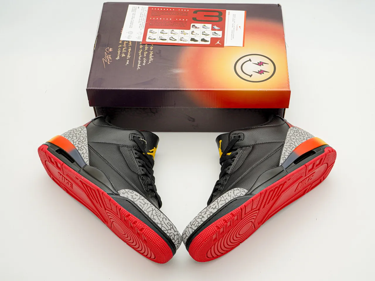 Air Jordan 3 Black Red Orange Gradient Elephant Print Basketball Shoes 4