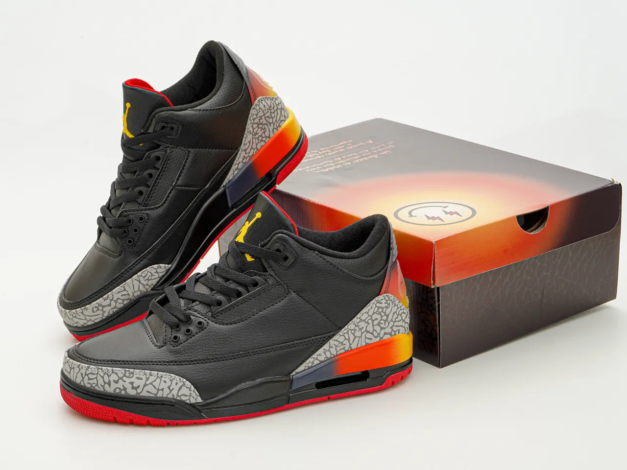 Air Jordan 3 Black Red Orange Gradient Elephant Print Basketball Shoes 5