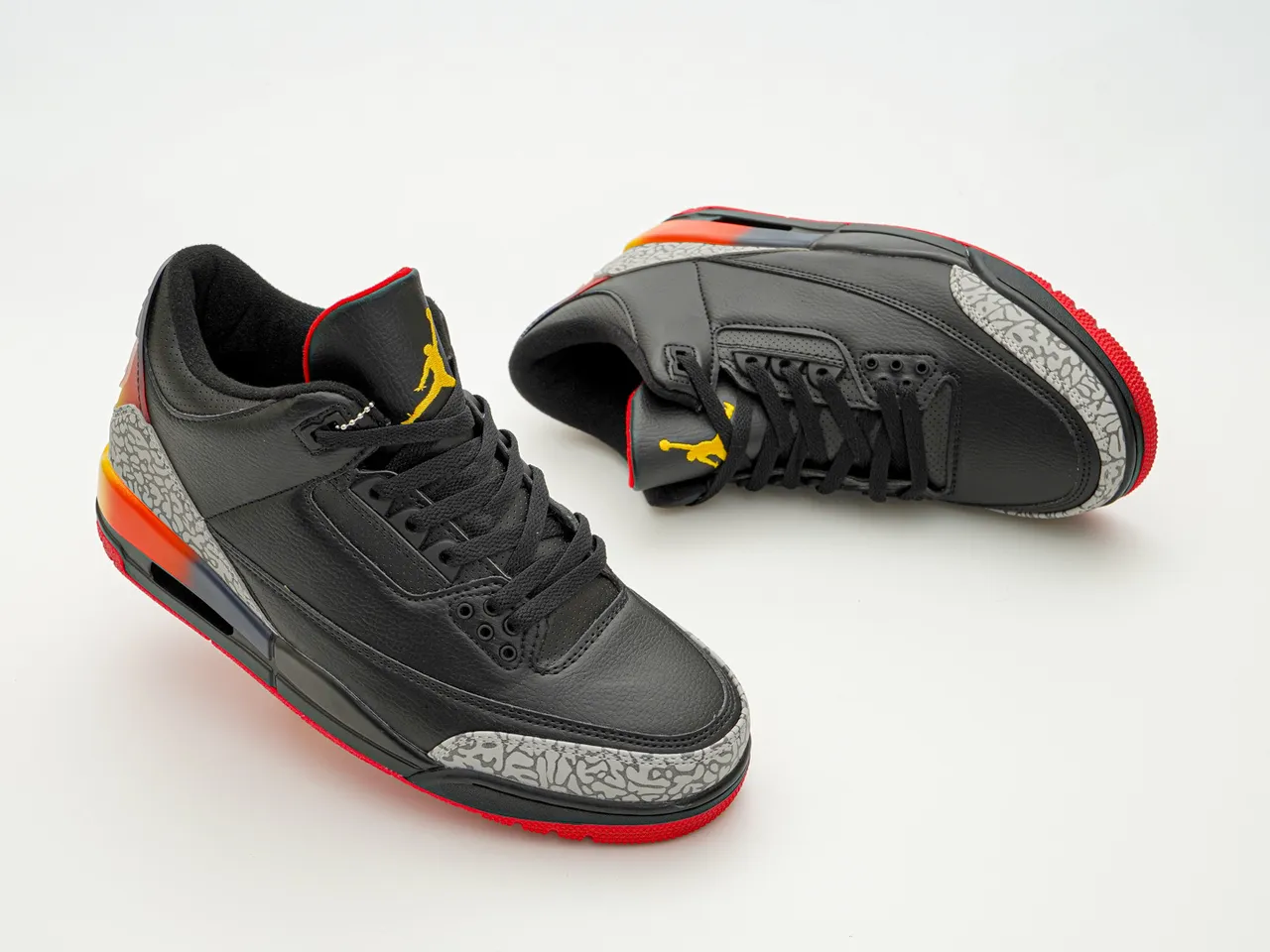 Air Jordan 3 Black Red Orange Gradient Elephant Print Basketball Shoes 6