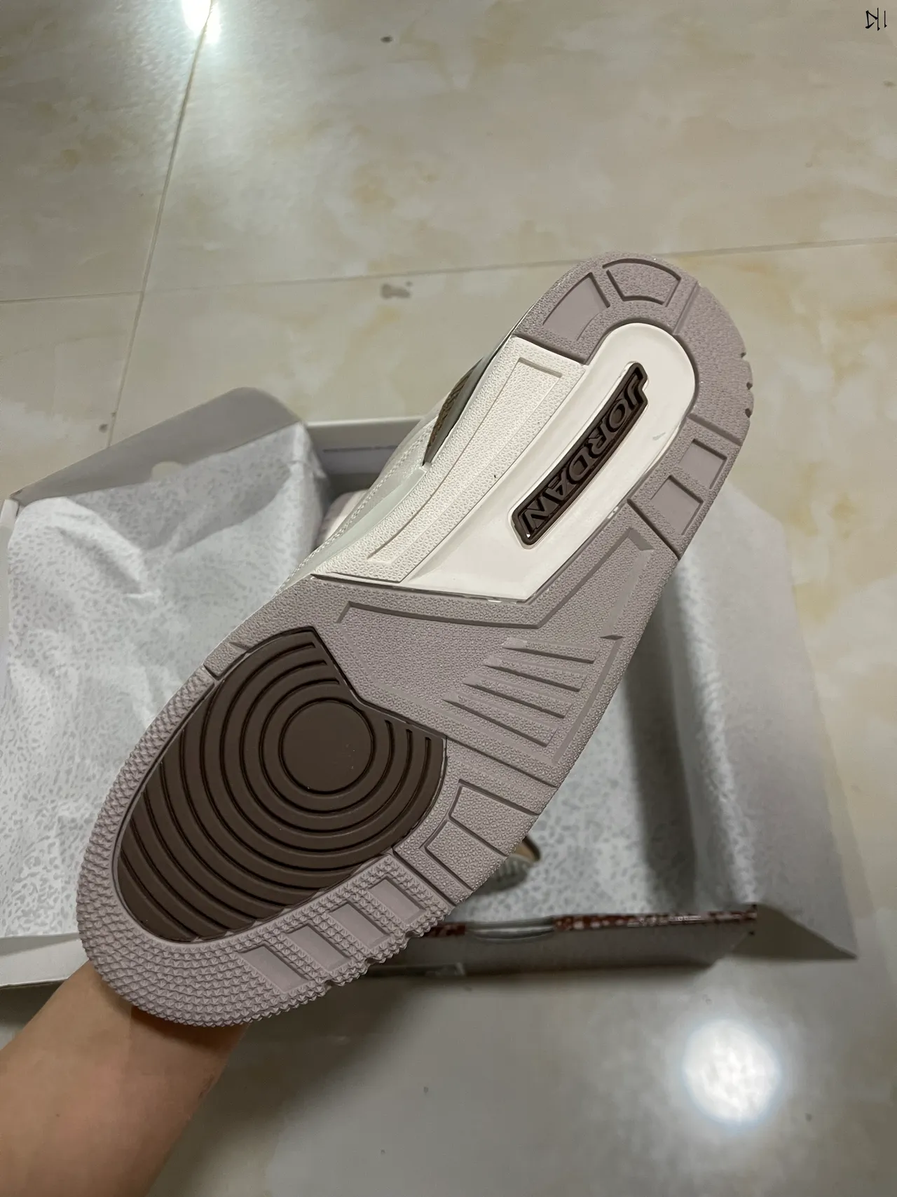 Zapatillas de baloncesto Air Jordan 3 Elephant Print blanco roto y marrón 6