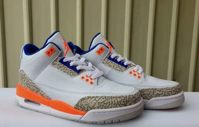 Air Jordan 3 White Orange Blue Elephant Print Basketball Shoes 4