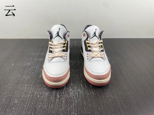 Tênis de basquete Air Jordan 3 branco pêssego com estampa de elefante 5
