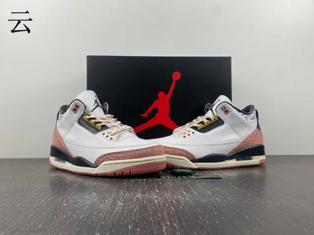 Tênis de basquete Air Jordan 3 branco pêssego com estampa de elefante 13