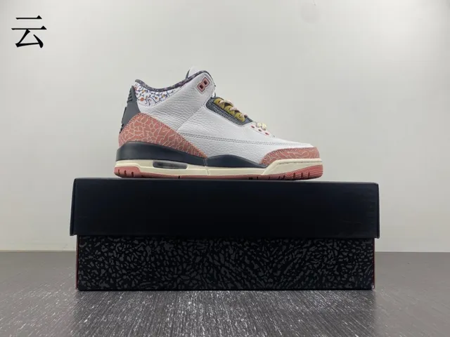 Tênis de basquete Air Jordan 3 branco pêssego com estampa de elefante 14