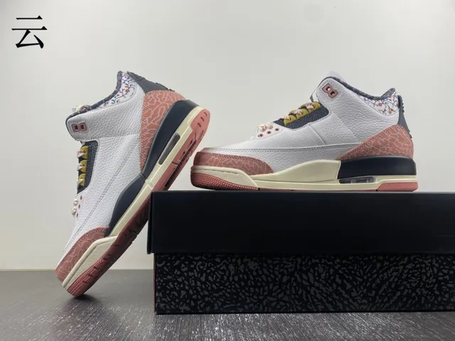 Tênis de basquete Air Jordan 3 branco pêssego com estampa de elefante 15