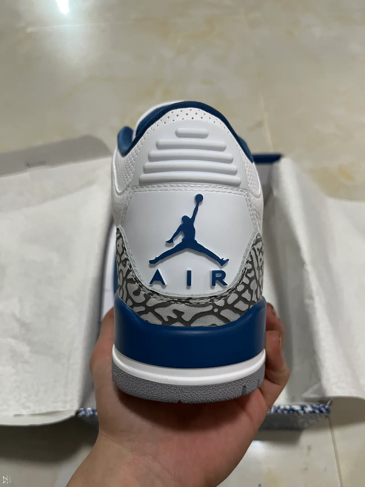 Air Jordan 3 White Royal Blue Elephant Print Basketball Shoes 6
