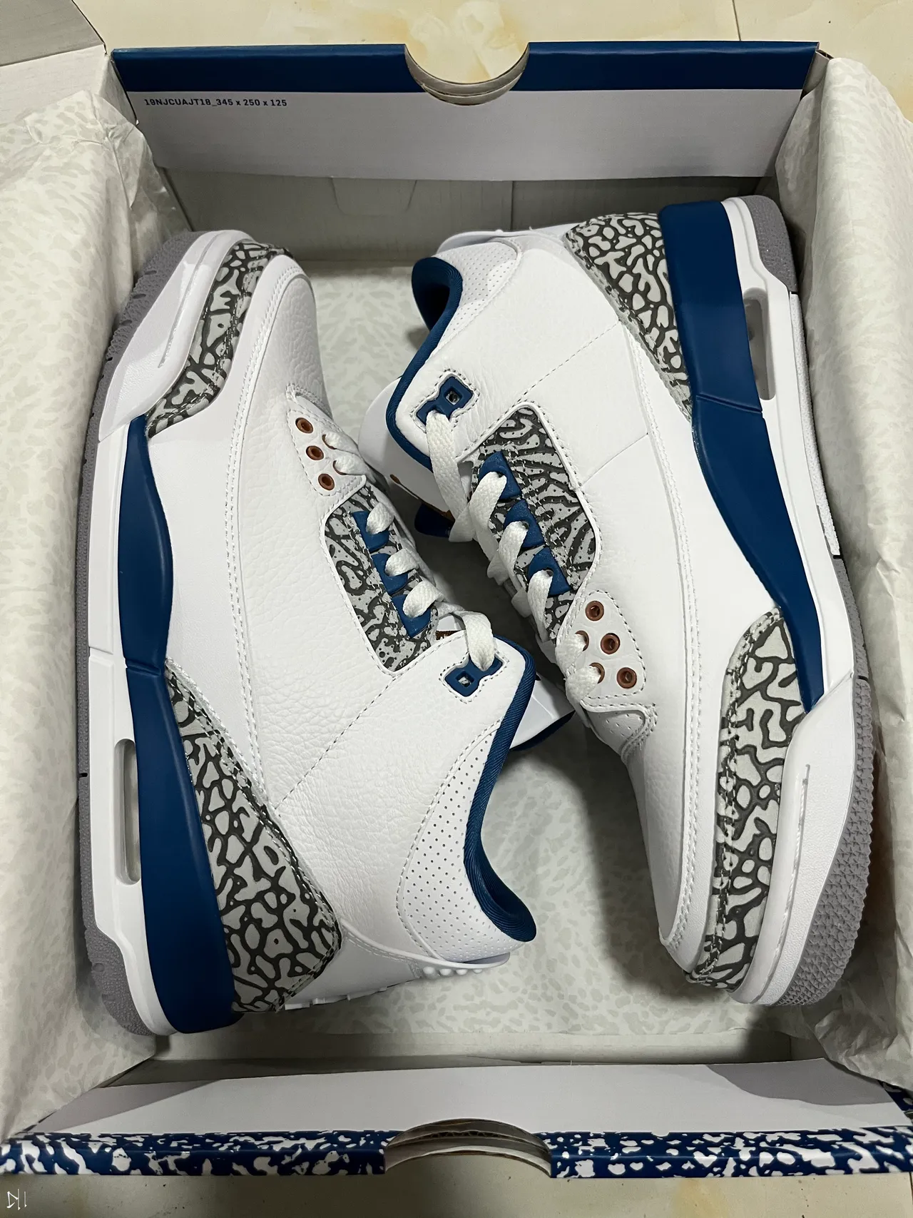 Air Jordan 3 White Royal Blue Elephant Print Basketball Shoes 7