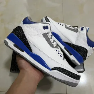 Air Jordan 3 White Royal Blue Elephant Print Basketball Shoes