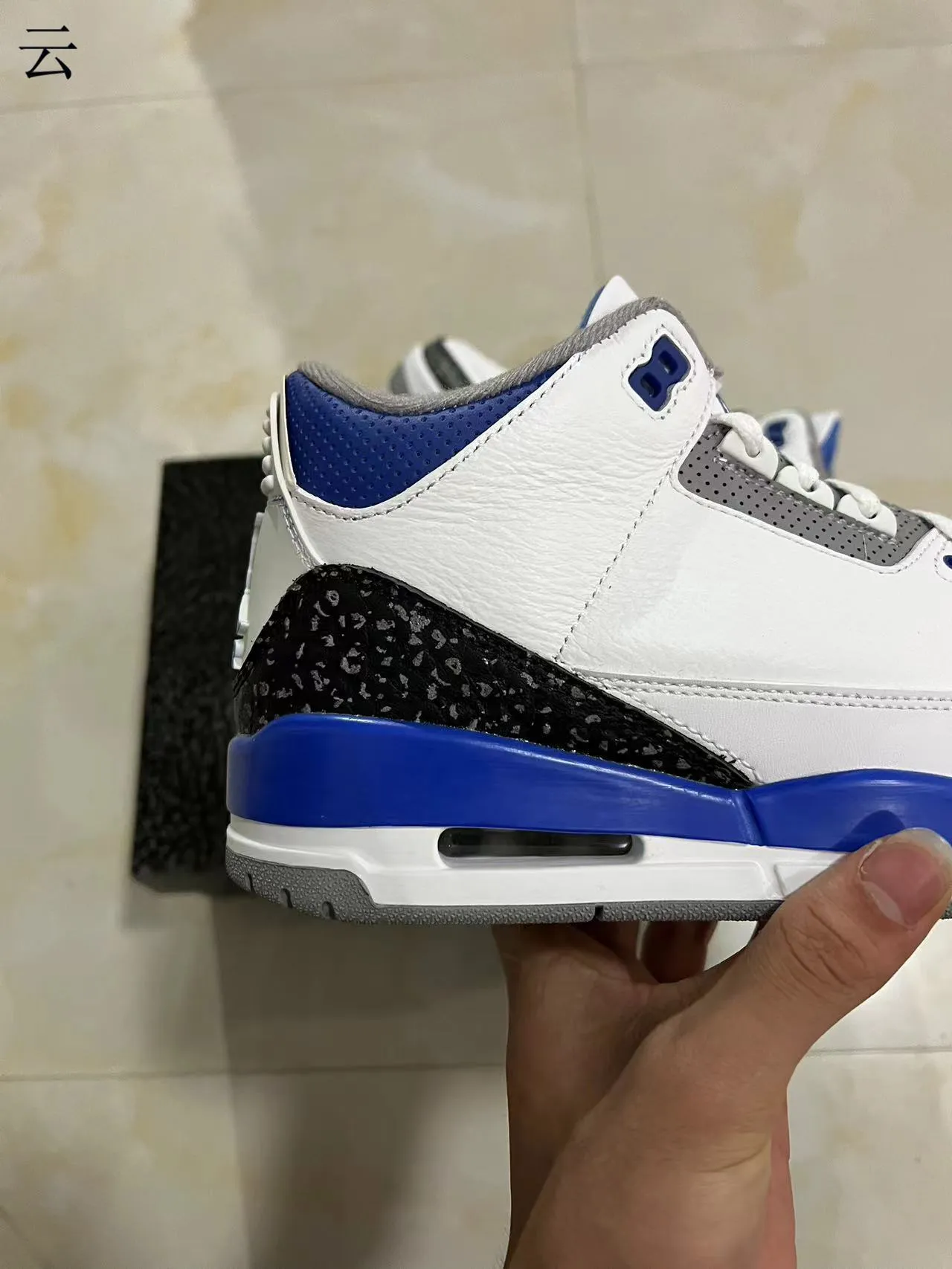 Chaussures de basketball Air Jordan 3 blanc et bleu roi à imprimé éléphant 7