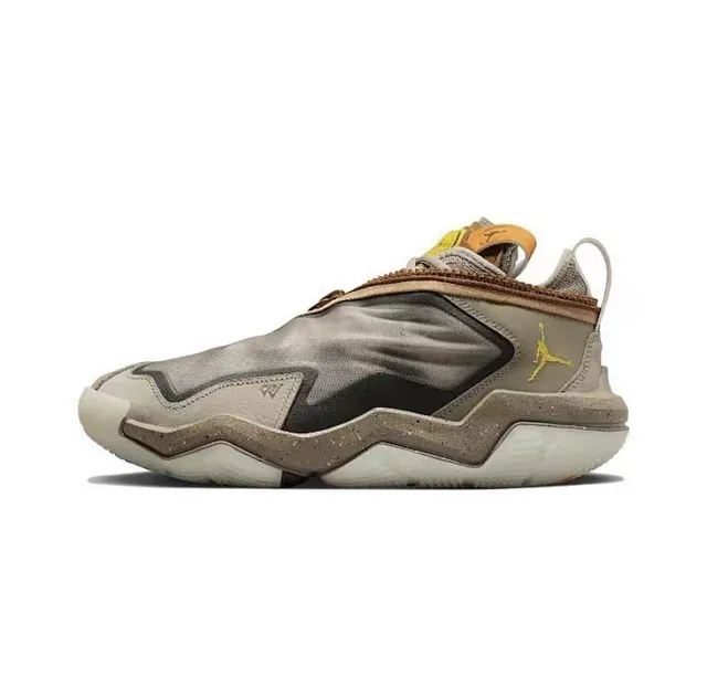 Chaussures de basketball Air Jordan 37 gris et or avec empeigne à fermeture zippée et semelle intermédiaire sculptée en zigzag 2