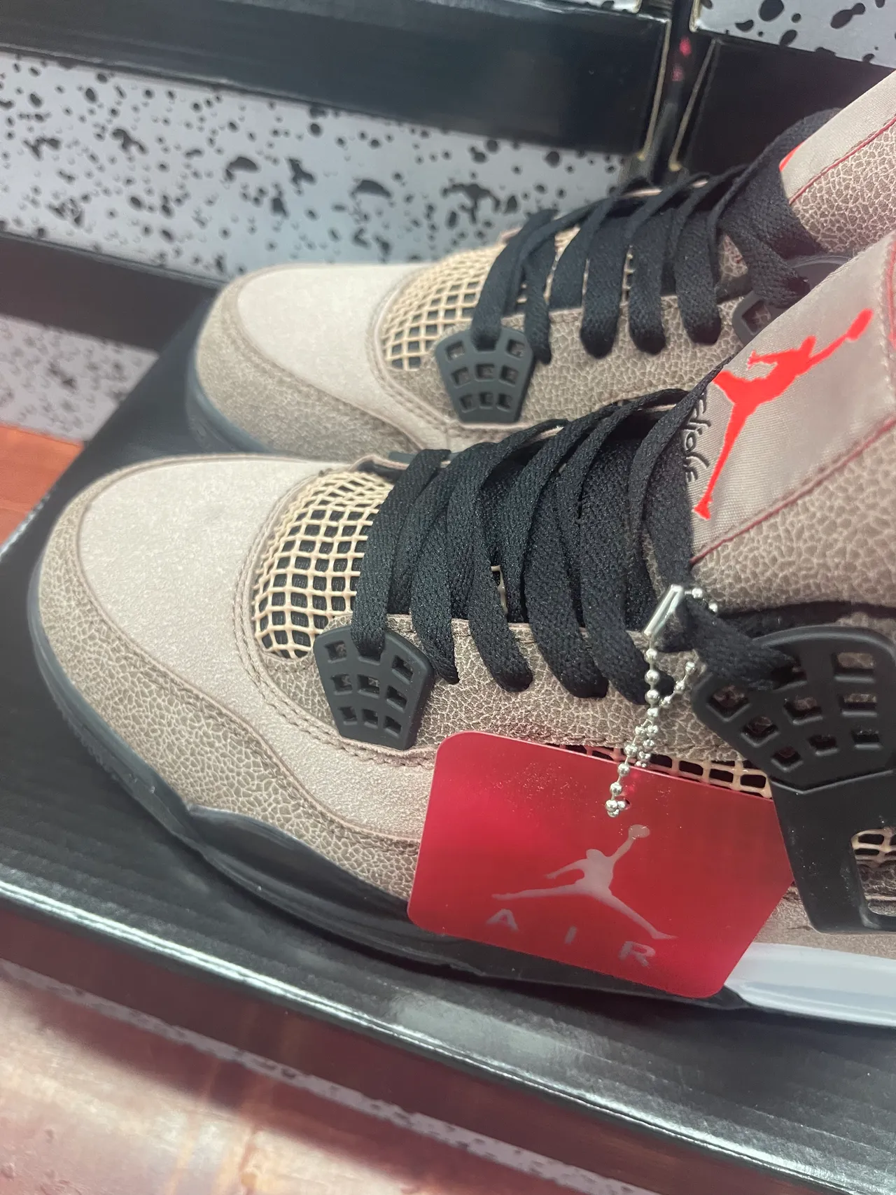 Air Jordan 4 Beige Black Red Basketball Shoes 3
