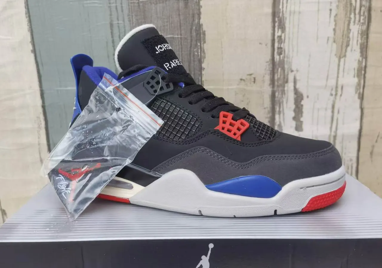 Zapatillas de baloncesto Air Jordan 4 negro azul real rojo fuego 3