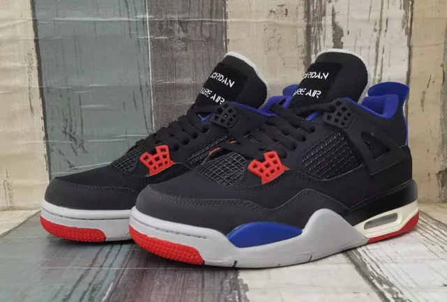 Zapatillas de baloncesto Air Jordan 4 negro azul real rojo fuego 4