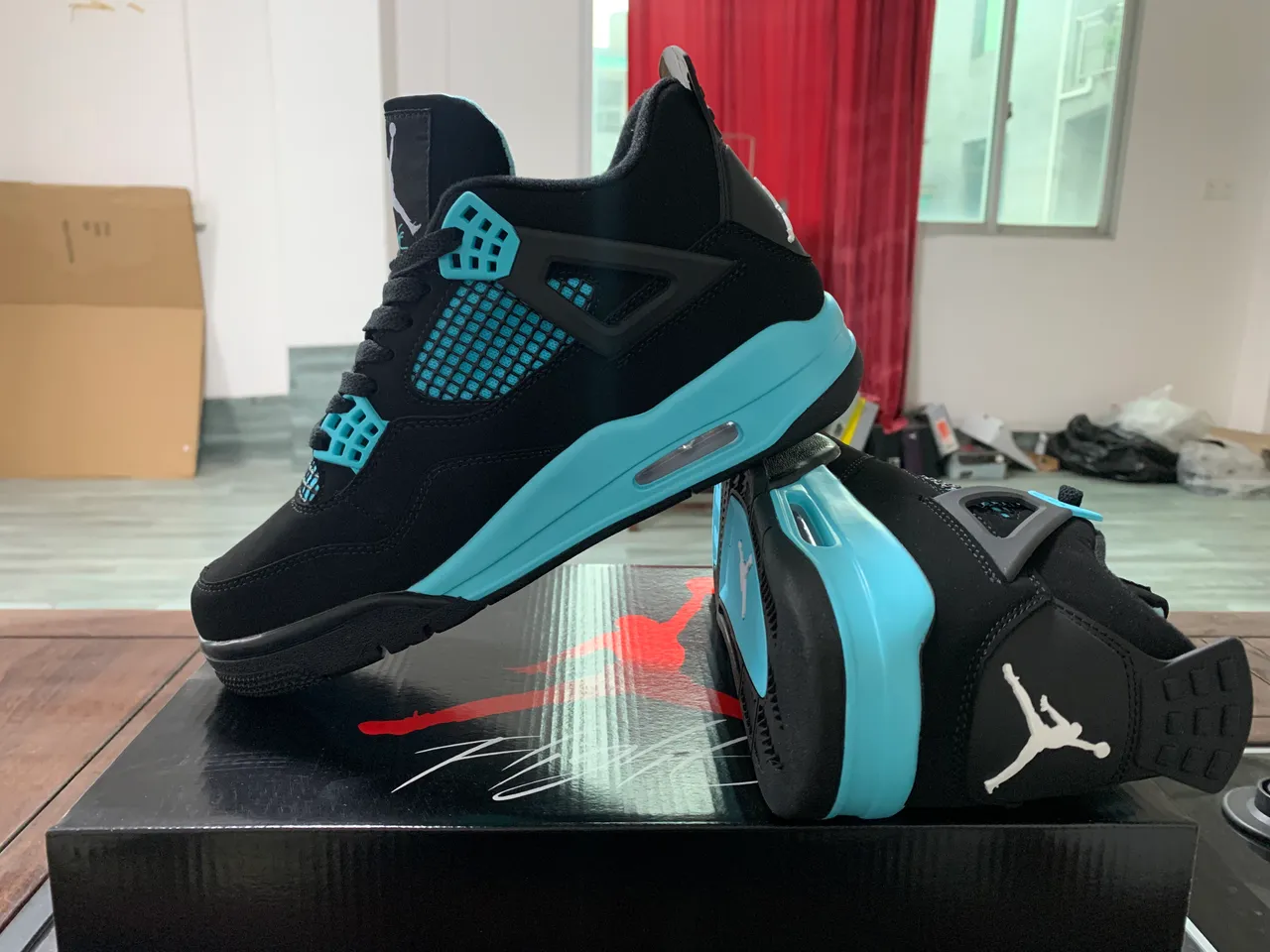 Air Jordan 4 Black Turquoise Basketball Shoes 2