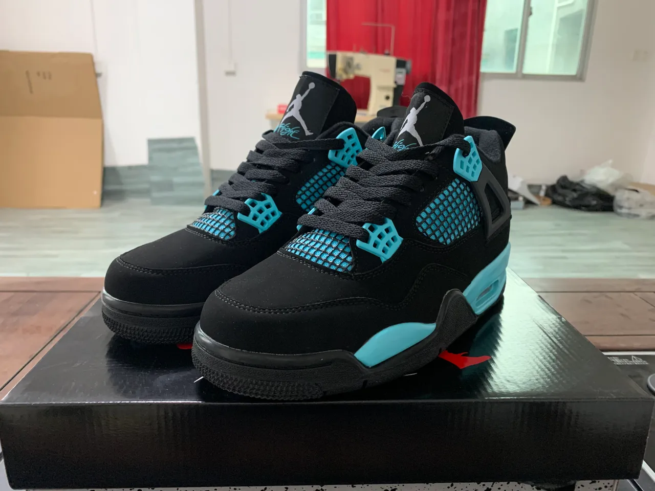 Air Jordan 4 Black Turquoise Basketball Shoes 4