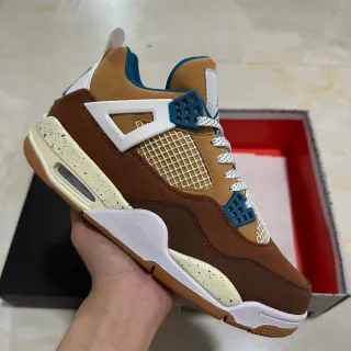 Air Jordan 4 Tênis de Basquete Marrom Bege Azul Salpicado