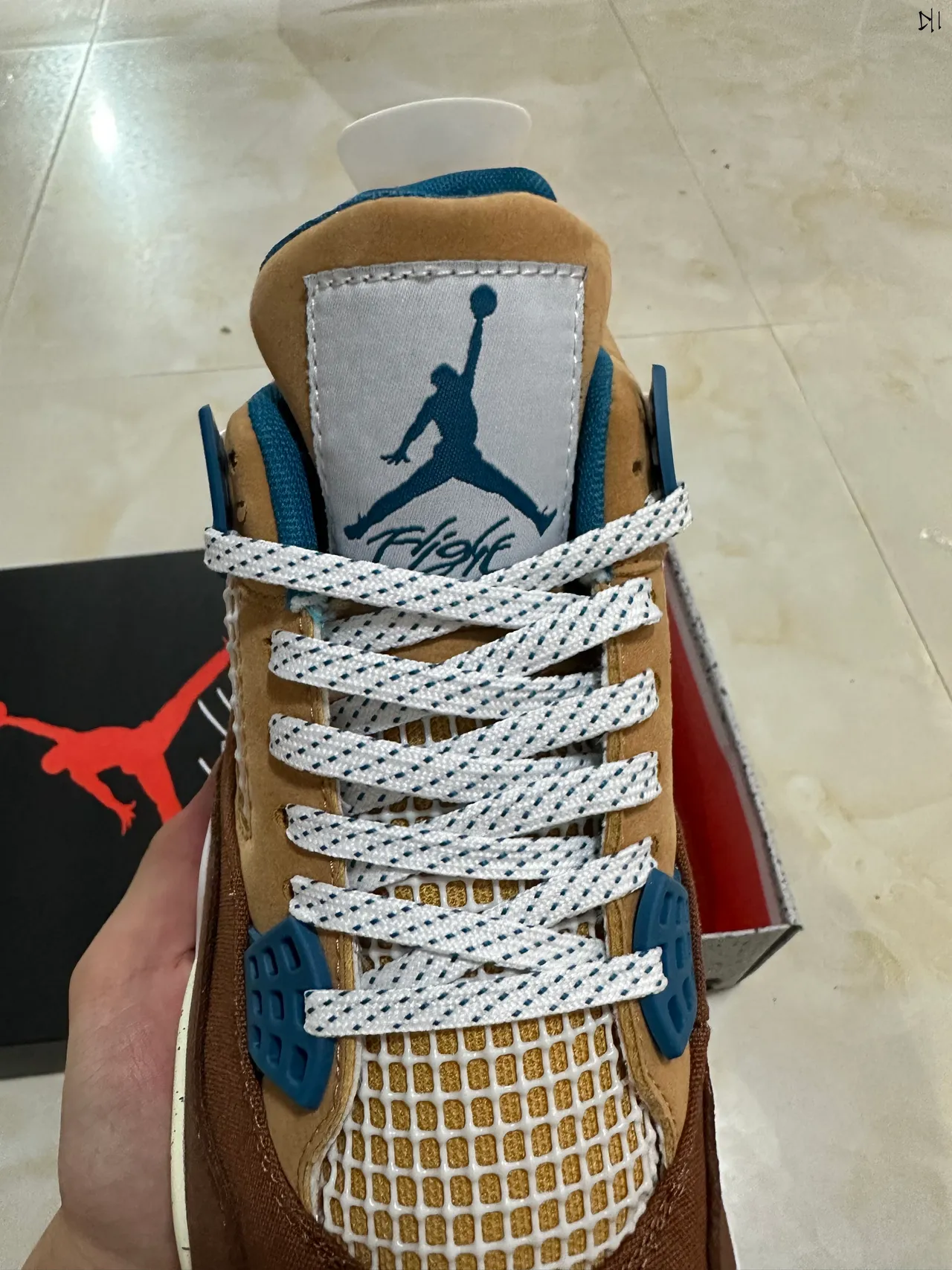 Air Jordan 4 Marrón Beige Azul Motas Zapatos de Baloncesto 4
