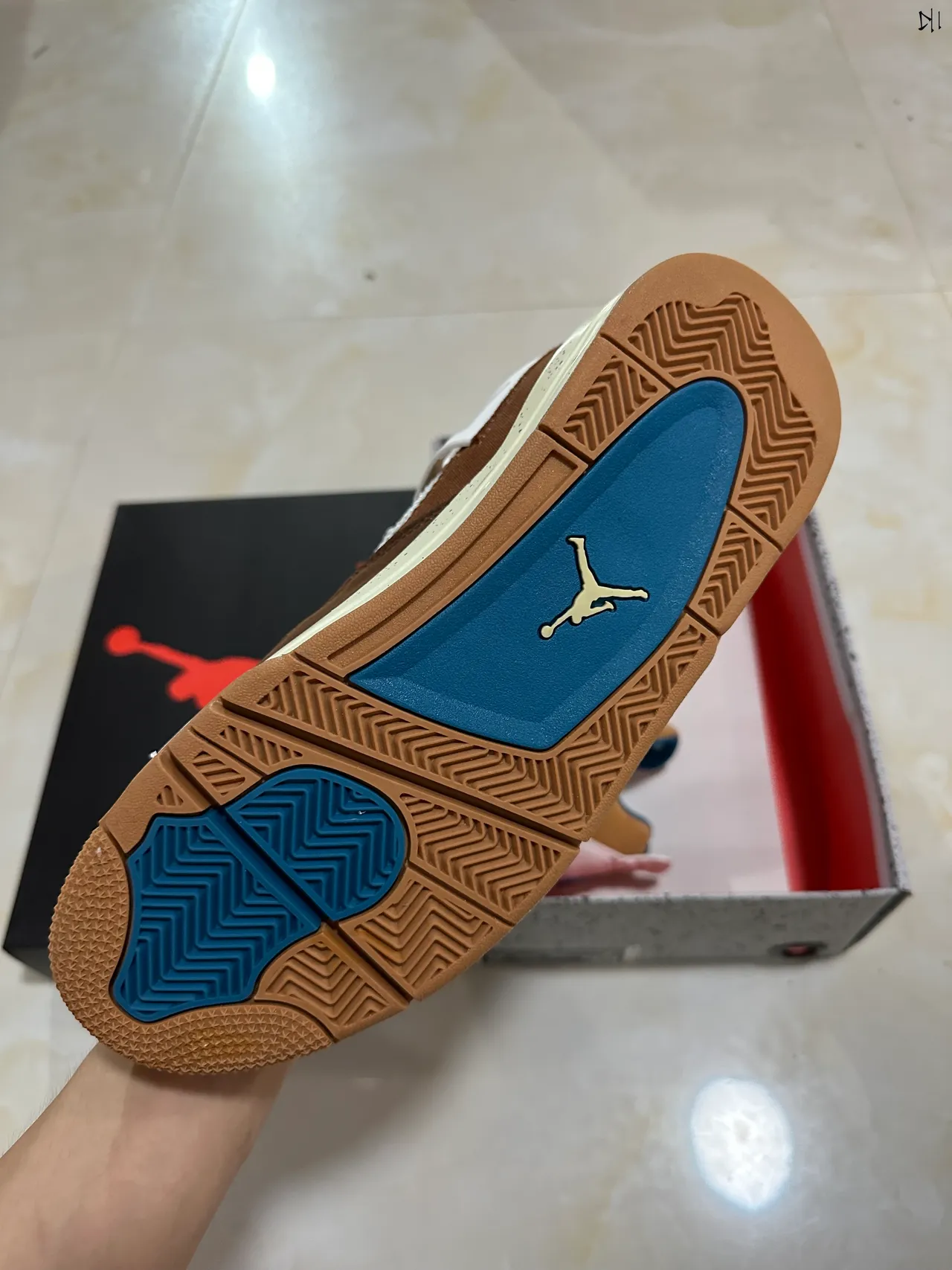 Air Jordan 4 Marrón Beige Azul Motas Zapatos de Baloncesto 6