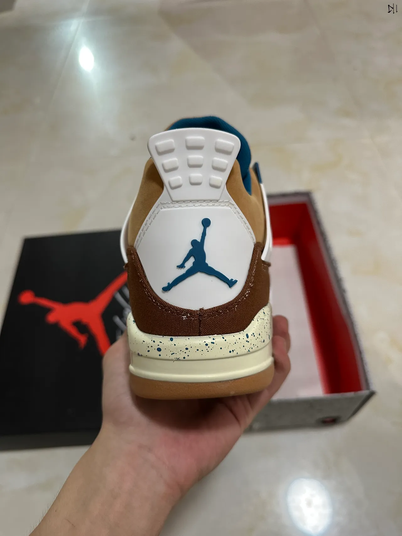 Air Jordan 4 Marrón Beige Azul Motas Zapatos de Baloncesto 7