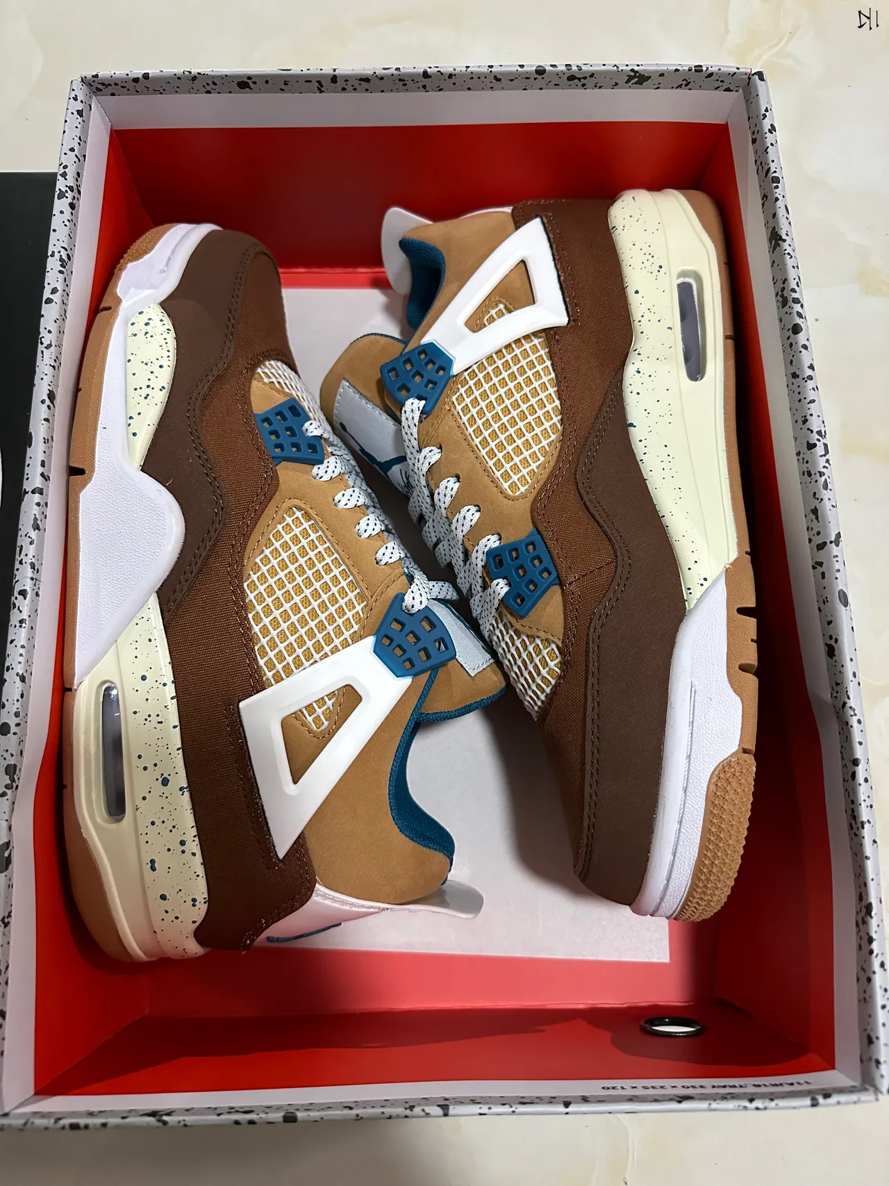 Air Jordan 4 Marrón Beige Azul Motas Zapatos de Baloncesto 8