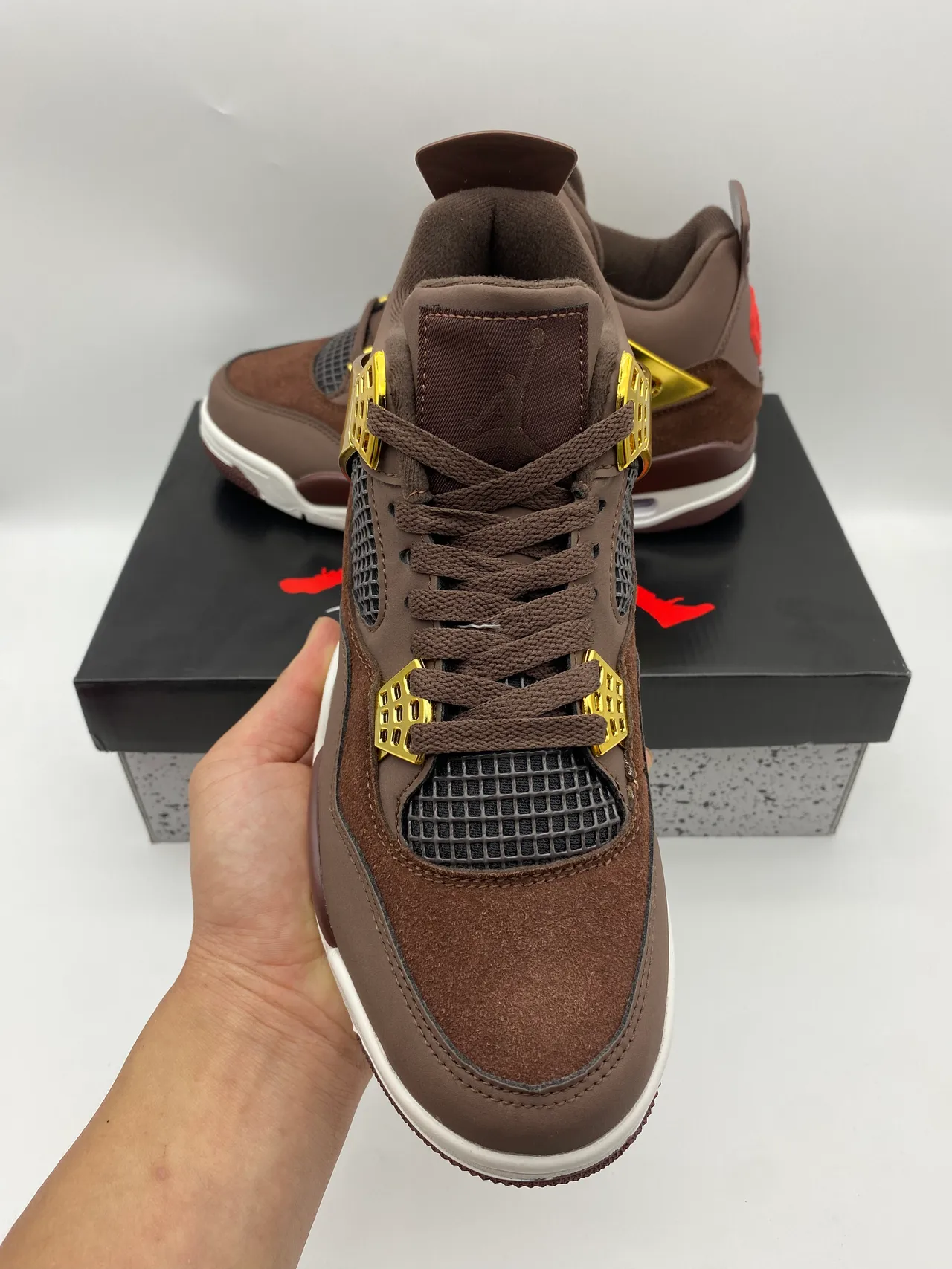 Air Jordan 4 Brown Gold Metallic Basketball Shoes 2