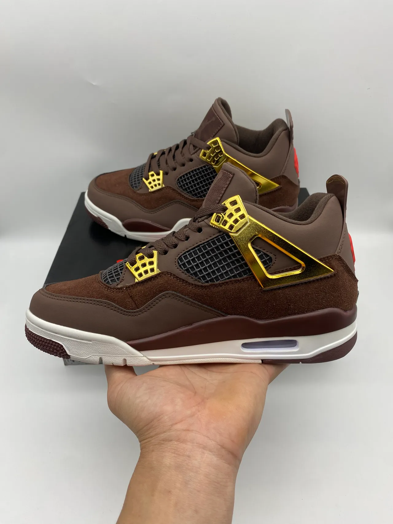 Air Jordan 4 Brown Gold Metallic Basketball Shoes 3