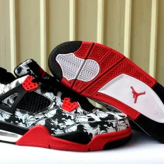 Air Jordan 4 Floral Print Red Black Basketball Shoes