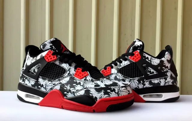 Air Jordan 4 Floral Print Red Black Basketball Shoes 2