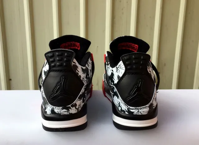 Air Jordan 4 Floral Print Red Black Basketball Shoes 3