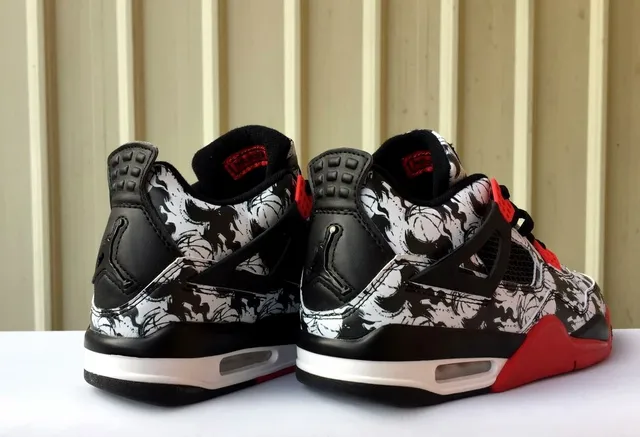 Air Jordan 4 Floral Print Red Black Basketball Shoes 4