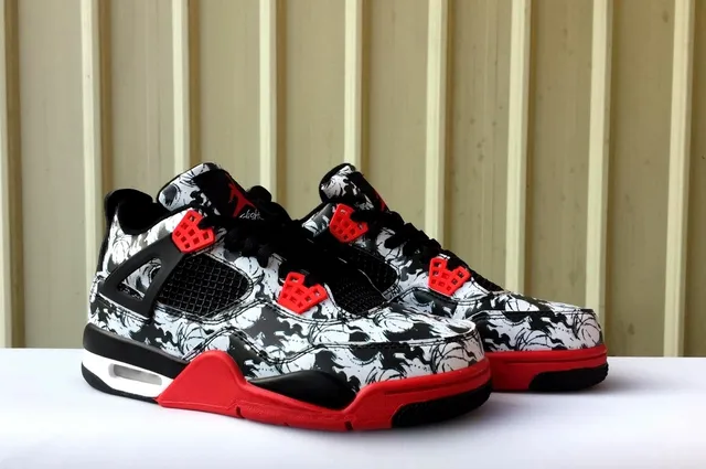 Air Jordan 4 Floral Print Red Black Basketball Shoes 5
