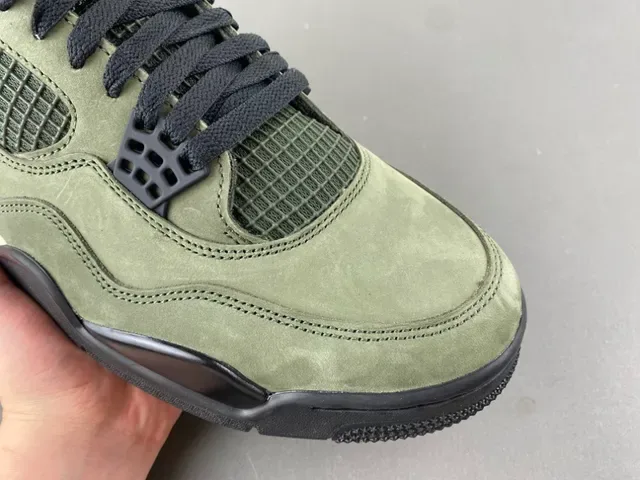 Air Jordan 4 Olive Green Suede Black Plastic Cage Basketball Shoes 2