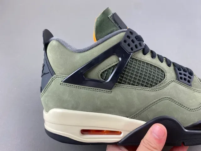 Air Jordan 4 Olive Green Suede Black Plastic Cage Basketball Shoes 3
