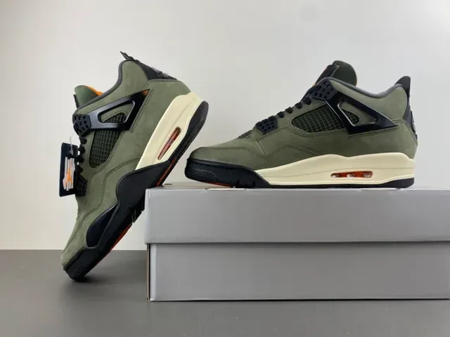 Air Jordan 4 Olive Green Suede Black Plastic Cage Basketball Shoes 14