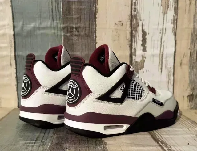 Air Jordan 4 Paname White Burgundy Gray Basketball Shoes 3