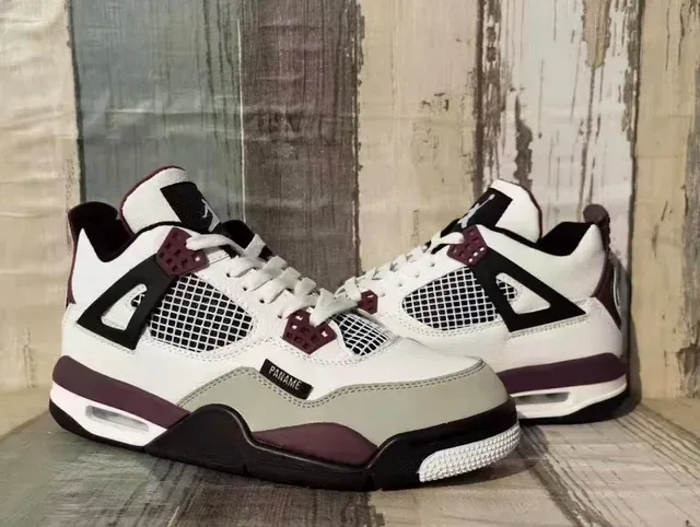 Air Jordan 4 Paname White Burgundy Gray Basketball Shoes 5