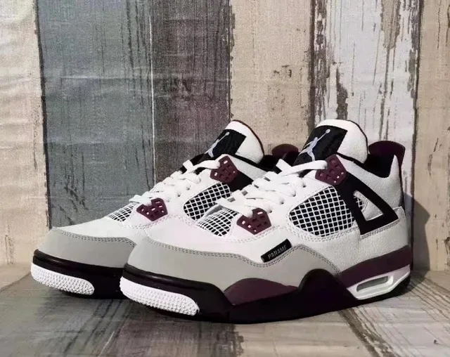 Air Jordan 4 Paname White Burgundy Gray Basketball Shoes 6