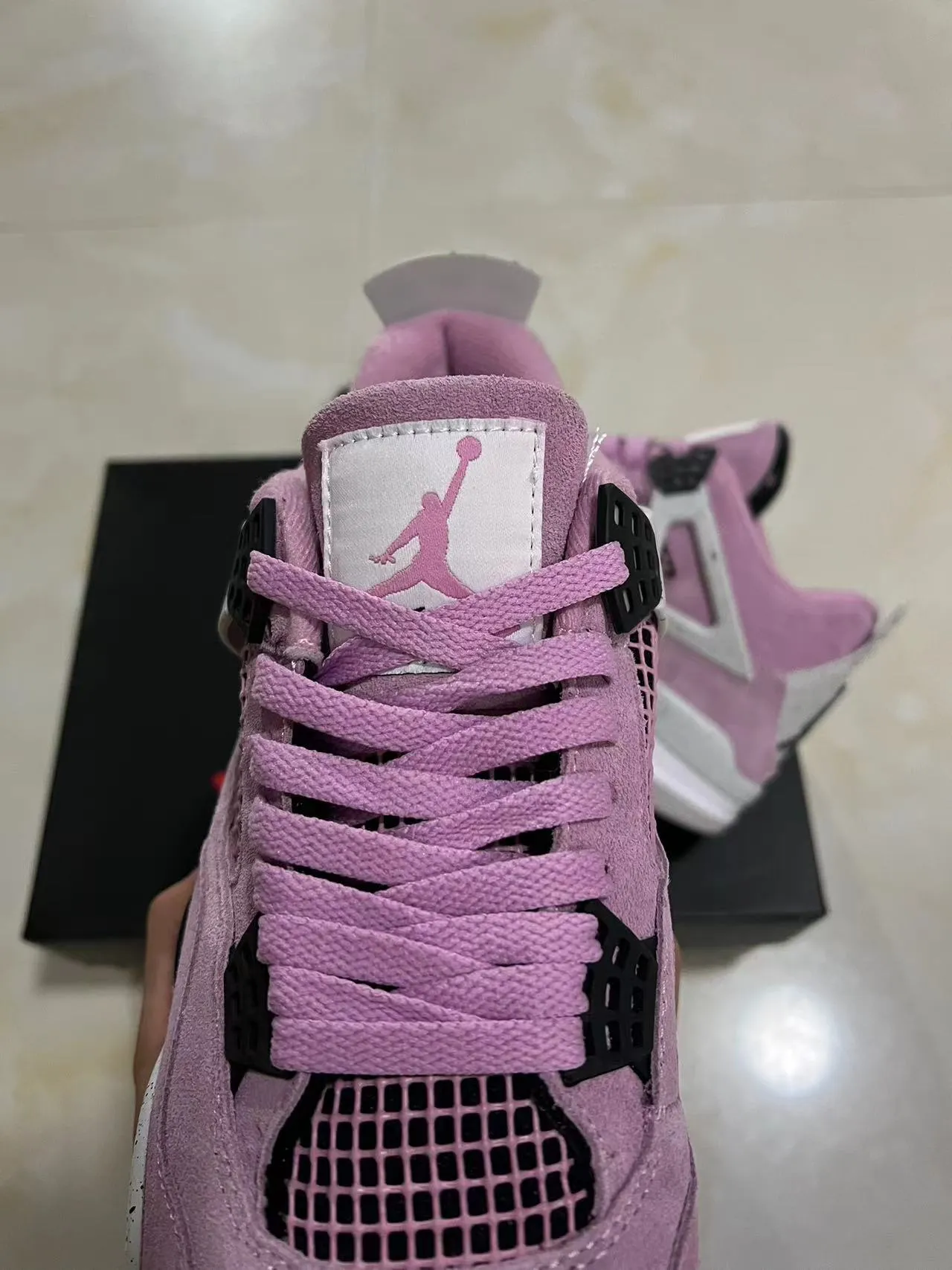 Air Jordan 4 Pink Suede Speckled White Basketball Shoes 4