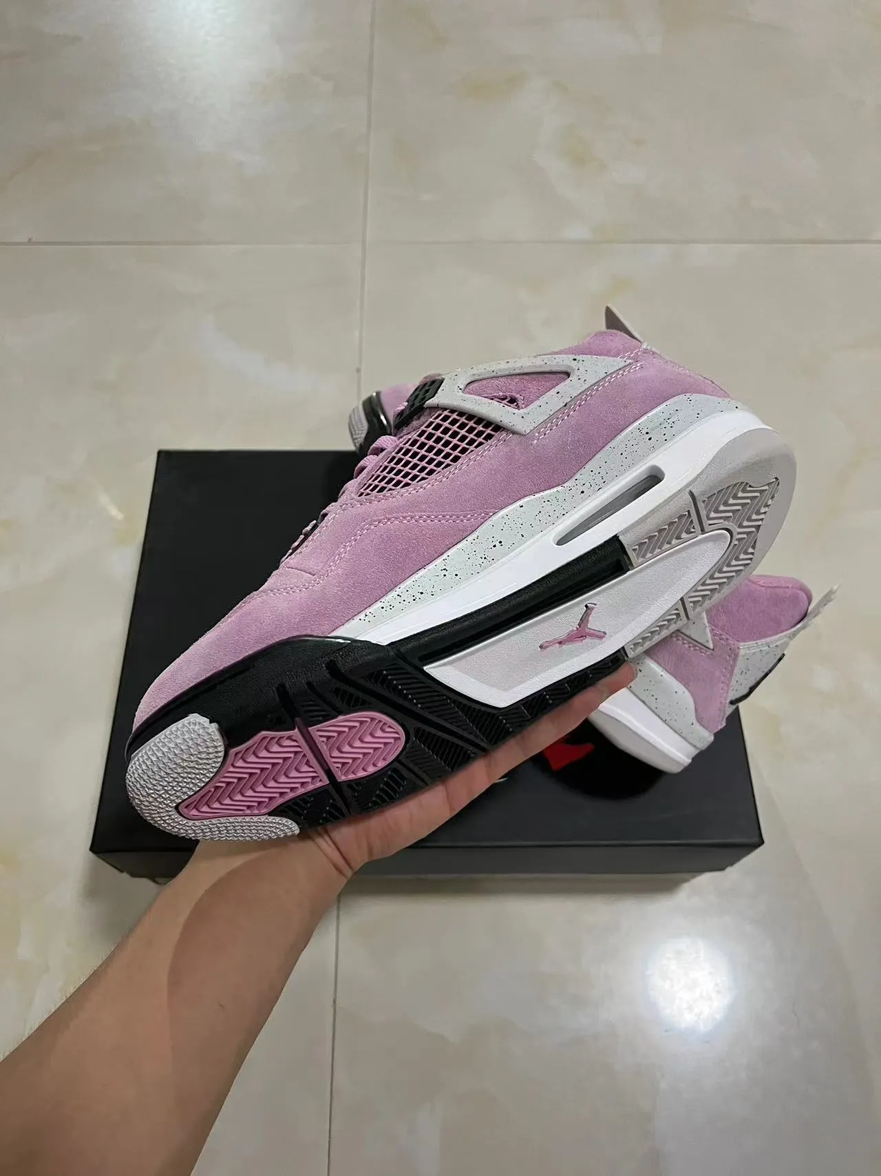 Air Jordan 4 Pink Suede Speckled White Basketball Shoes 6