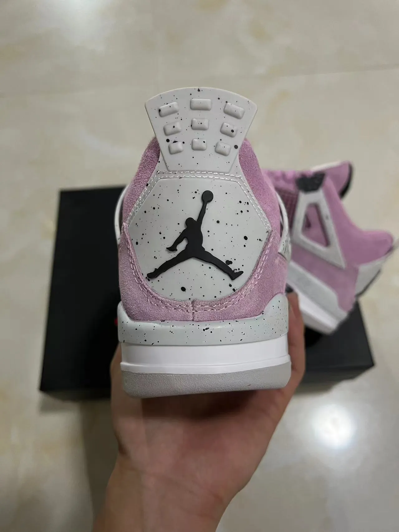 Air Jordan 4 Pink Suede Speckled White Basketball Shoes 8